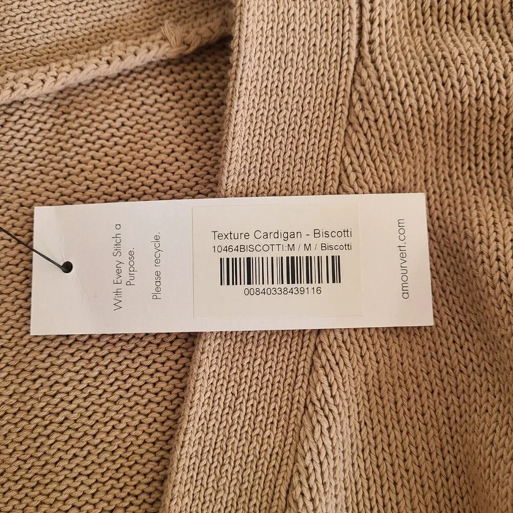 NWT Amour Vert Texture Cotton Cardigan Biscotti size M - Picture 3 of 11